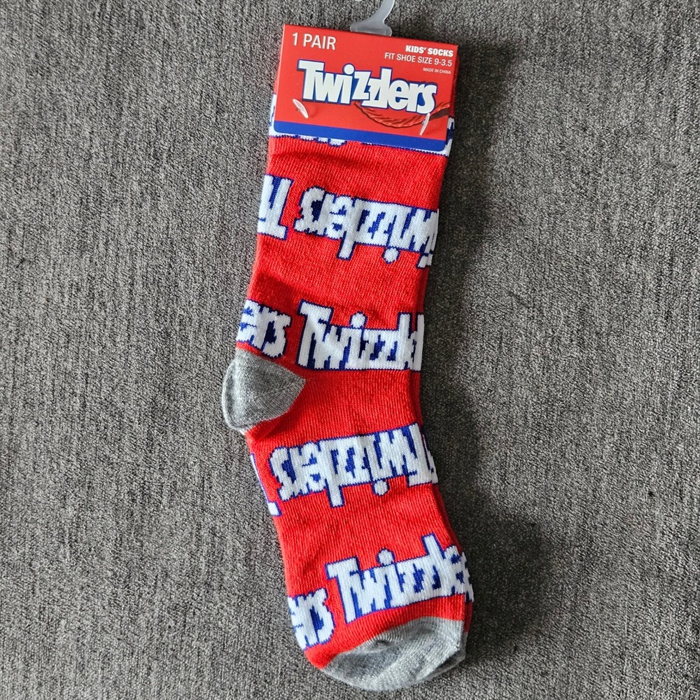 Twizzlers Kids Crew Socks Red‎ Candy Logo Novelty Shoe Size 9-3.5 Red NEW